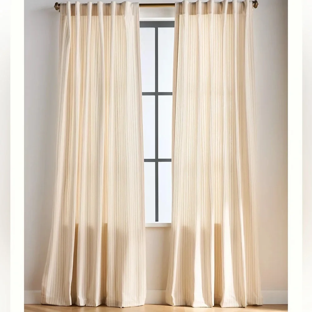 Anthropologie Ticking Stripe Cotton Woven Curtain 1 panel neutral